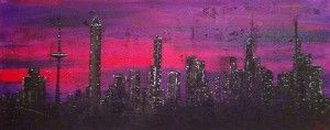 Silhouette Frankfurt am Main (Acryl auf Leinwand 100 x 30)