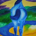 Blaues Pferd - Hommage an Franz Marc (Öl auf Leinwand, Format 54 x 75, Schattenfugenrahmen helles Holz)