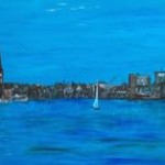 Rostock im Mondlicht, 100 x 50 x 3,5 Acryl auf Leinwand
