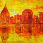 Rostock in Orange (Acryl auf Leinwand, Format 65 x 46, Schattenfugenrahmen - helles Holz)- verkauft 