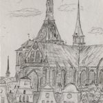 Marienkirche Rostock; Kohle auf Karton, 40 x 50
