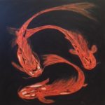 Drei Koi´s, 100 x 100 x 3,8 Acryl auf Leinwand, strukturiert