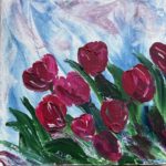 Tulpen rot; 30 x 30 x3,5 auf Leinwand gespachtelt