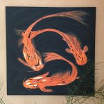 Drei Koi‘s,Acryl auf Leinwand, 100 x 100 x 3,8