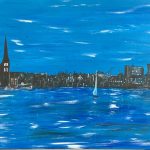 Rostock im Mondlicht, 100 x 50 x 3,8, Acryl auf Leinwand 