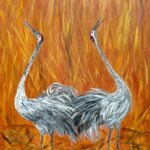 Glücksvögel im Herbst ,100 x 120 x 3,8 ,Acryl auf Leinwand